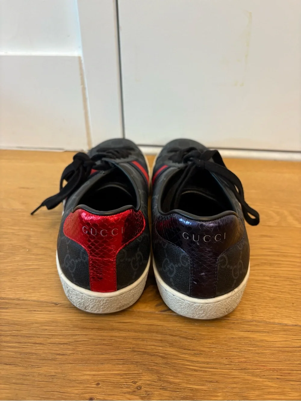Gucci Black Sneakers with Red and Navy Web Stripe